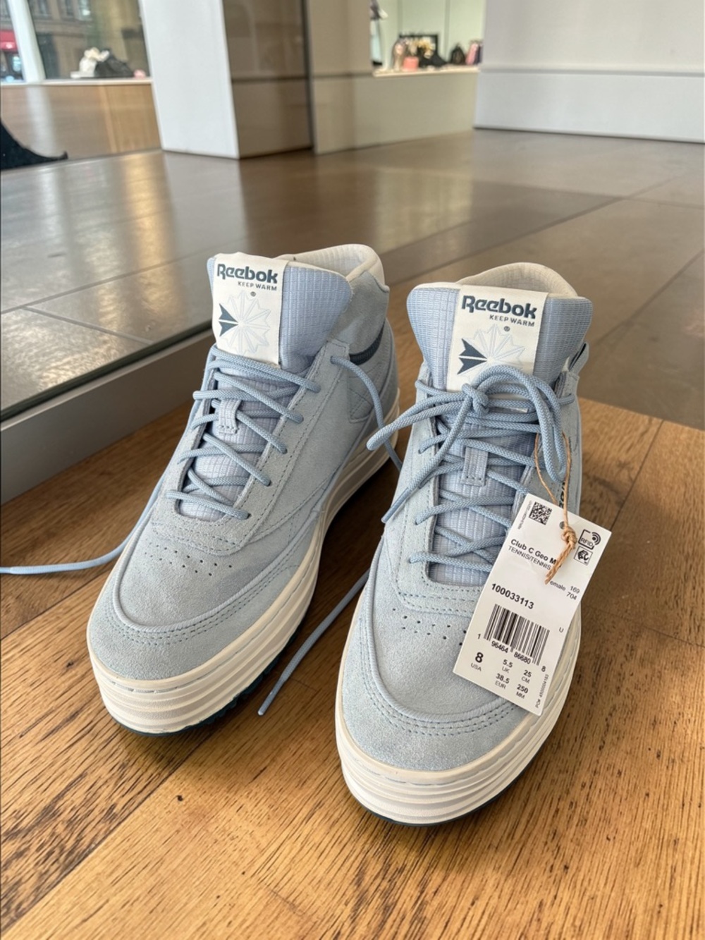 Reebok Pale Blue Suede Platform Sneakers with Cream Sole - Picture 14 of 15